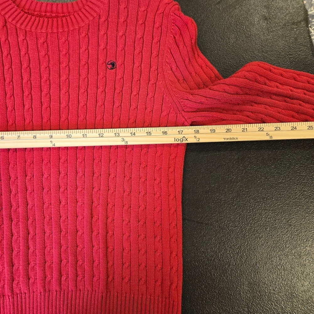 Cabin Core Cable Knit Sweater PM Red Cotton Crew Neck Preppy Pullover PM Red - Picture 8 of 9